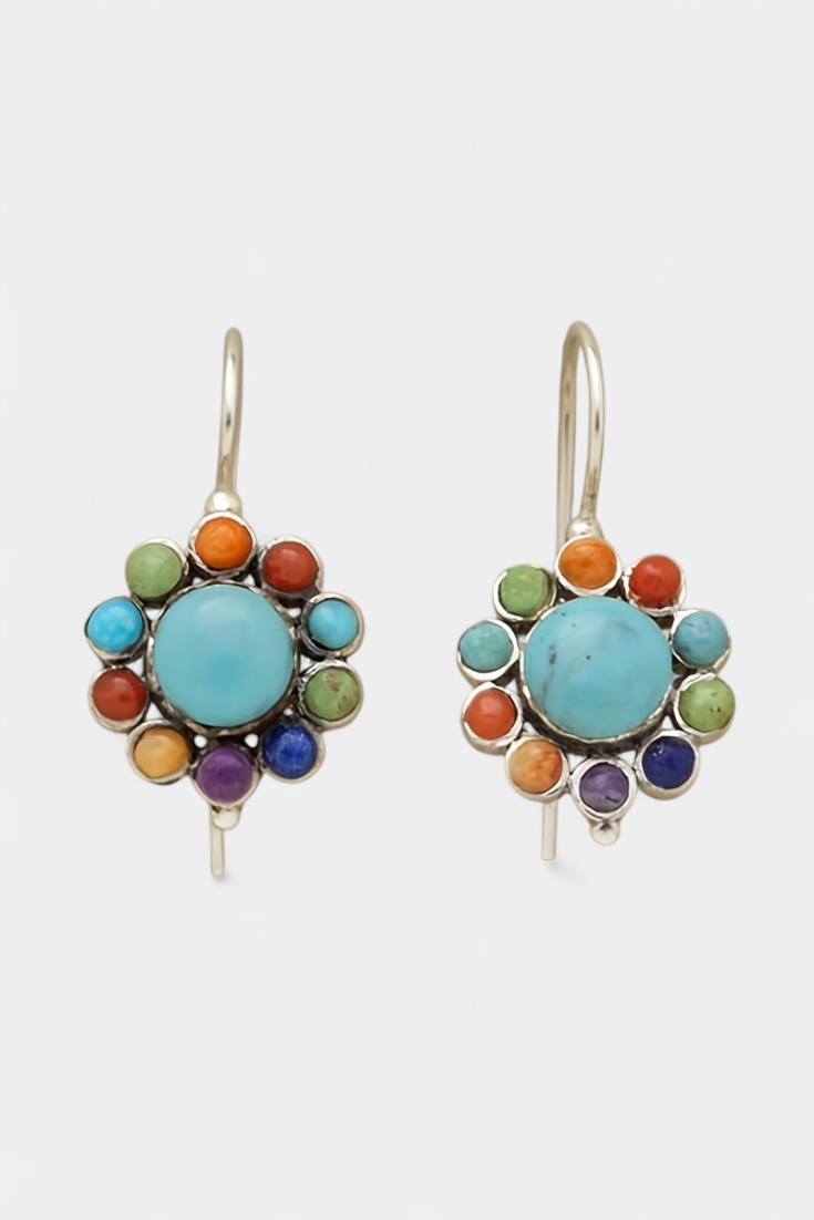 Brincos Redondos Multicolor com Turquesa