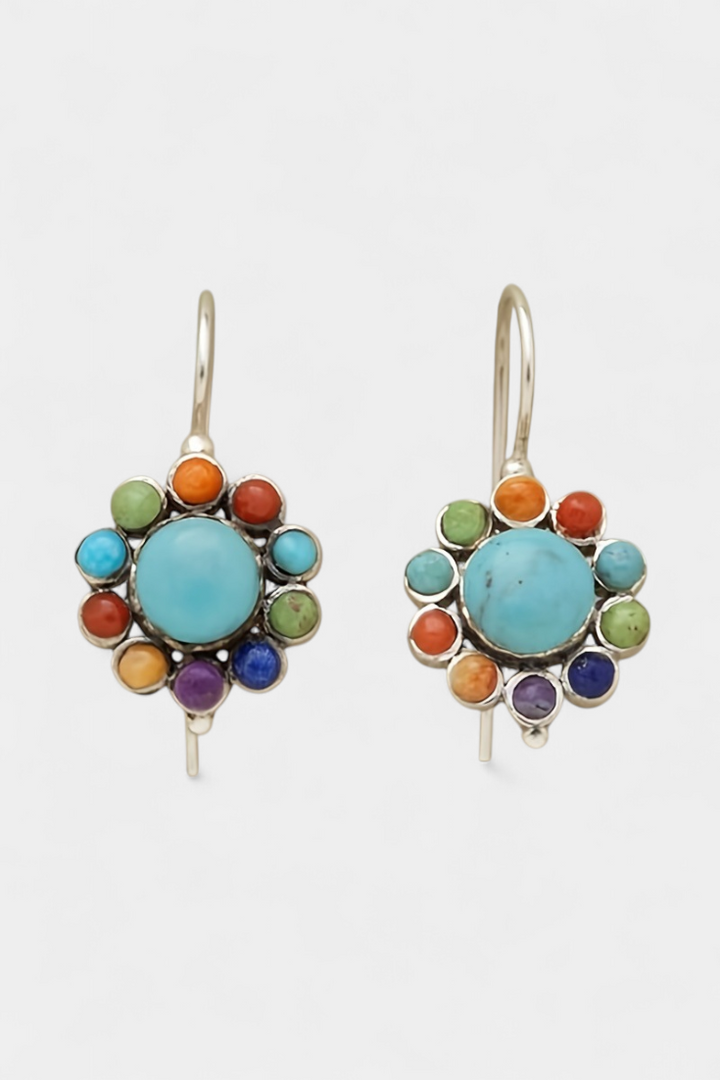Brincos Redondos Multicolor com Turquesa