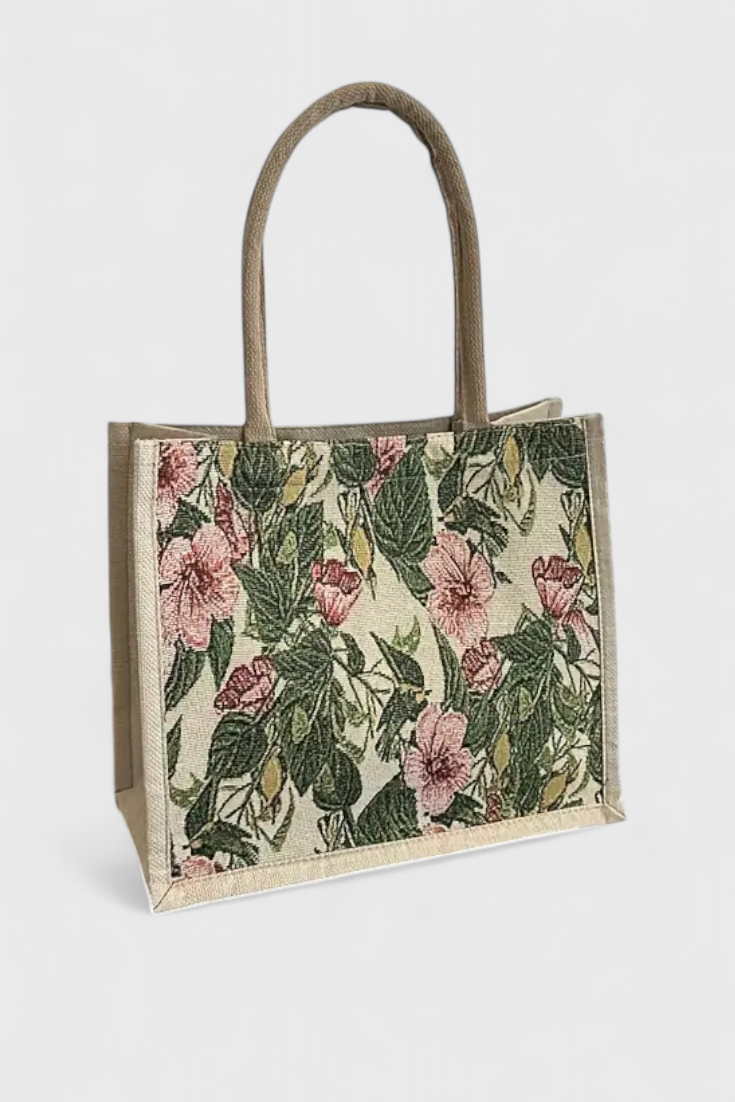 Taila Mala de Juta com Estampado Floral e Design Ecológico