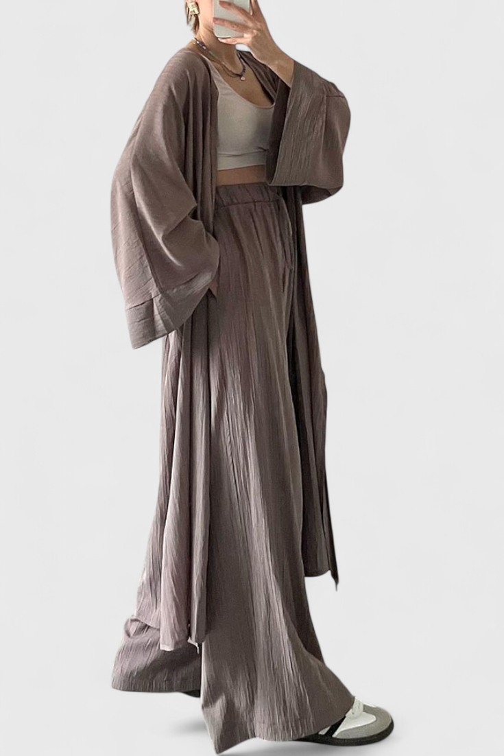 Suella Conjunto Casual de Duas Peças com Cardigan Comprido e Abertura Lateral