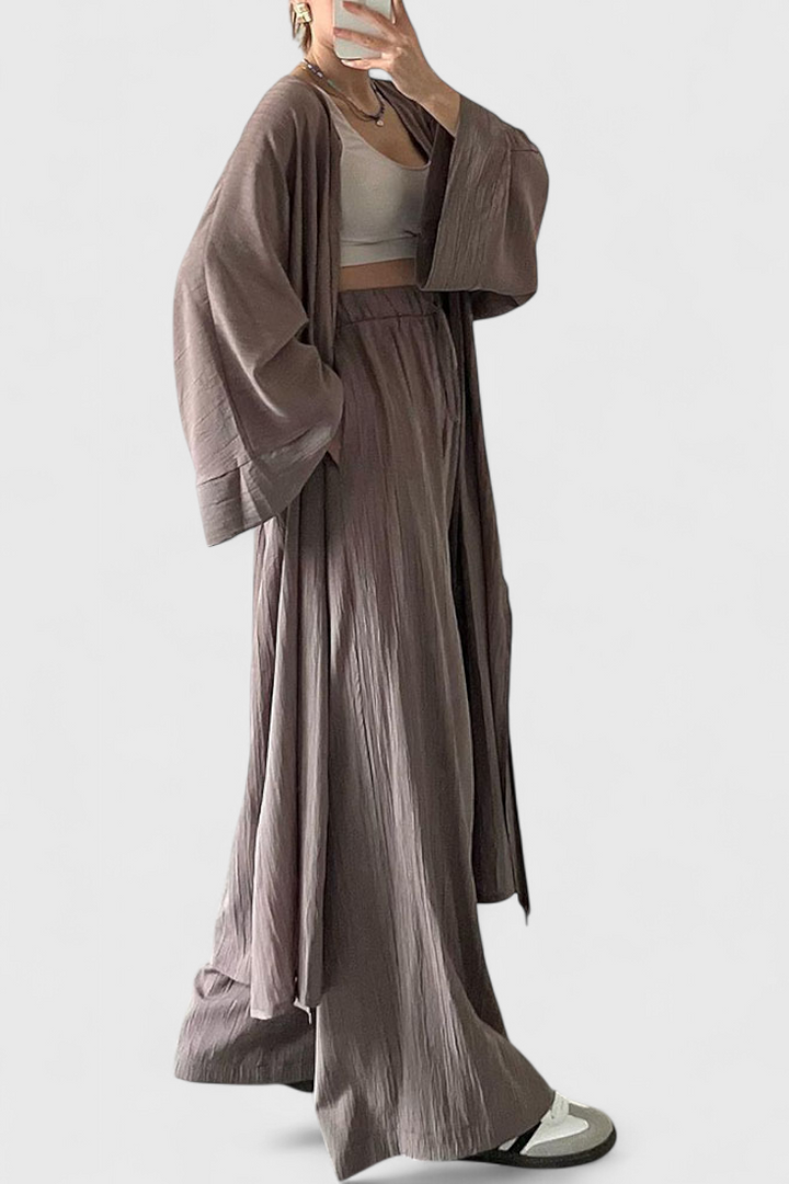 Suella Conjunto Casual de Duas Peças com Cardigan Comprido e Abertura Lateral