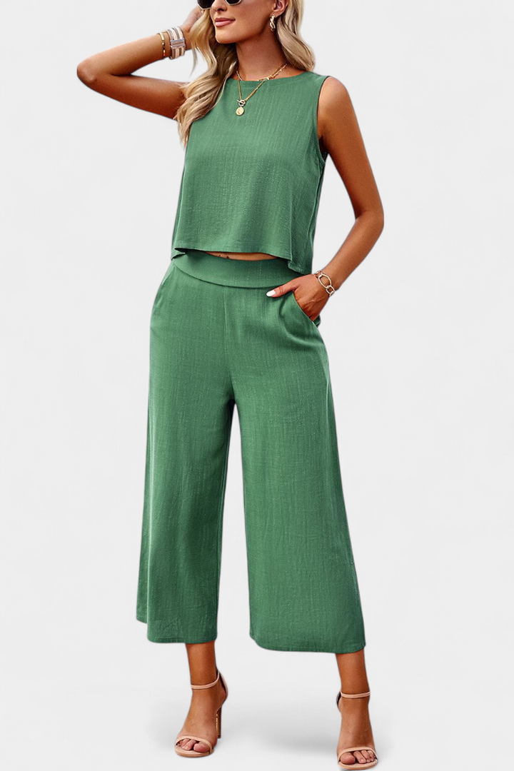 Lavinia Conjunto Boho de Top e Calções em Linho e Algodão