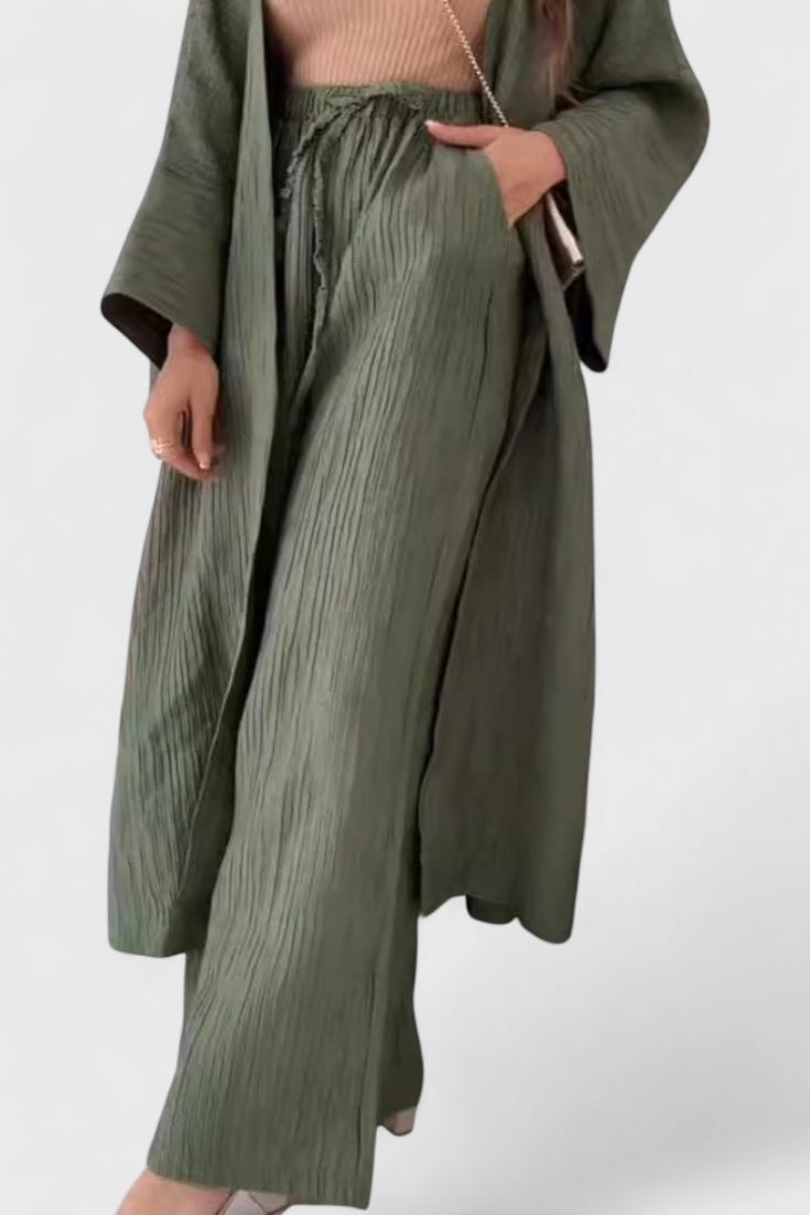 Caspian - Conjunto Descontraído de Duas Peças com Kimono Longo