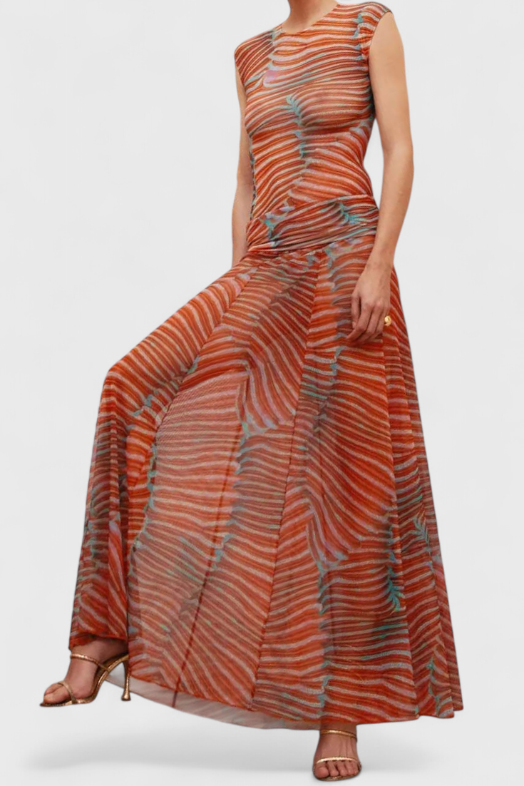 Silvina Conjunto Retro de Malha com Estampado Wave e Corte Fluido