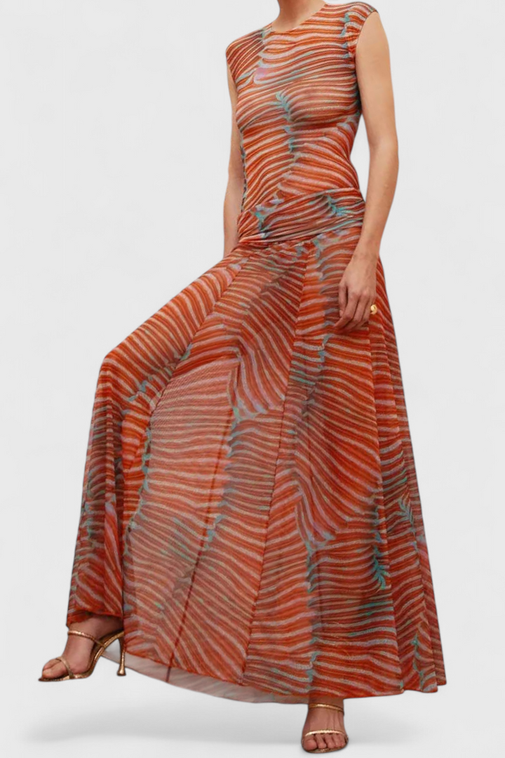 Silvina Conjunto Retro de Malha com Estampado Wave e Corte Fluido