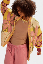 Casey - Cardigan de Malha com Padrão Floral e Ajuste Solto