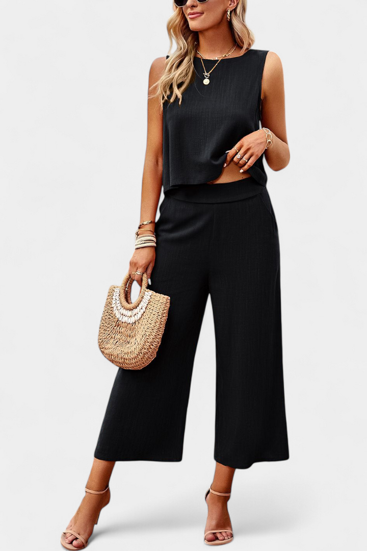 Lavinia Conjunto Boho de Top e Calções em Linho e Algodão
