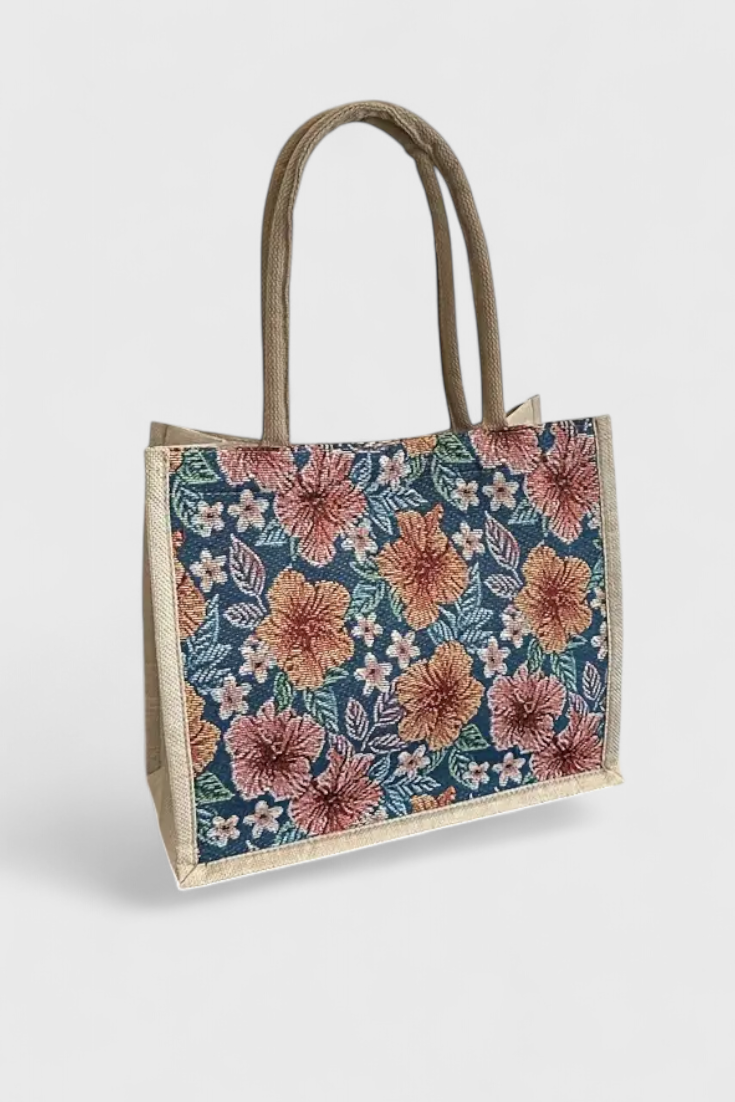 Taila Mala de Juta com Estampado Floral e Design Ecológico
