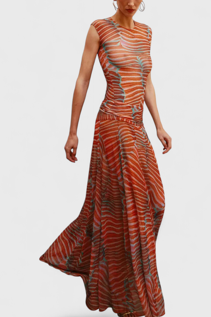 Silvina Conjunto Retro de Malha com Estampado Wave e Corte Fluido