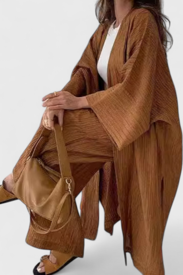 Caspian - Conjunto Descontraído de Duas Peças com Kimono Longo