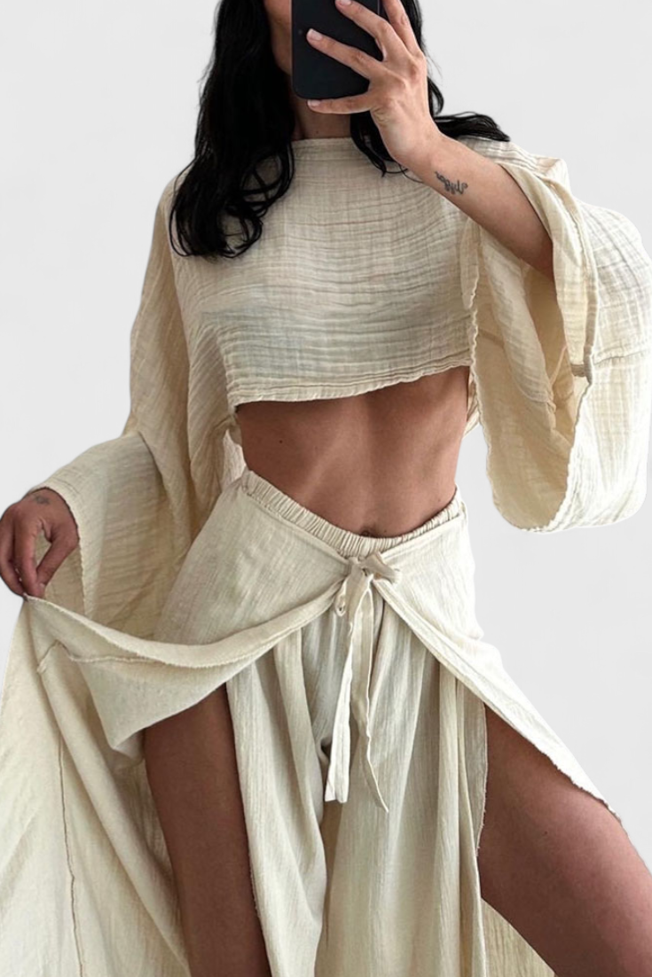 Maeva Conjunto Casual de Duas Peças com Abertura e Laço