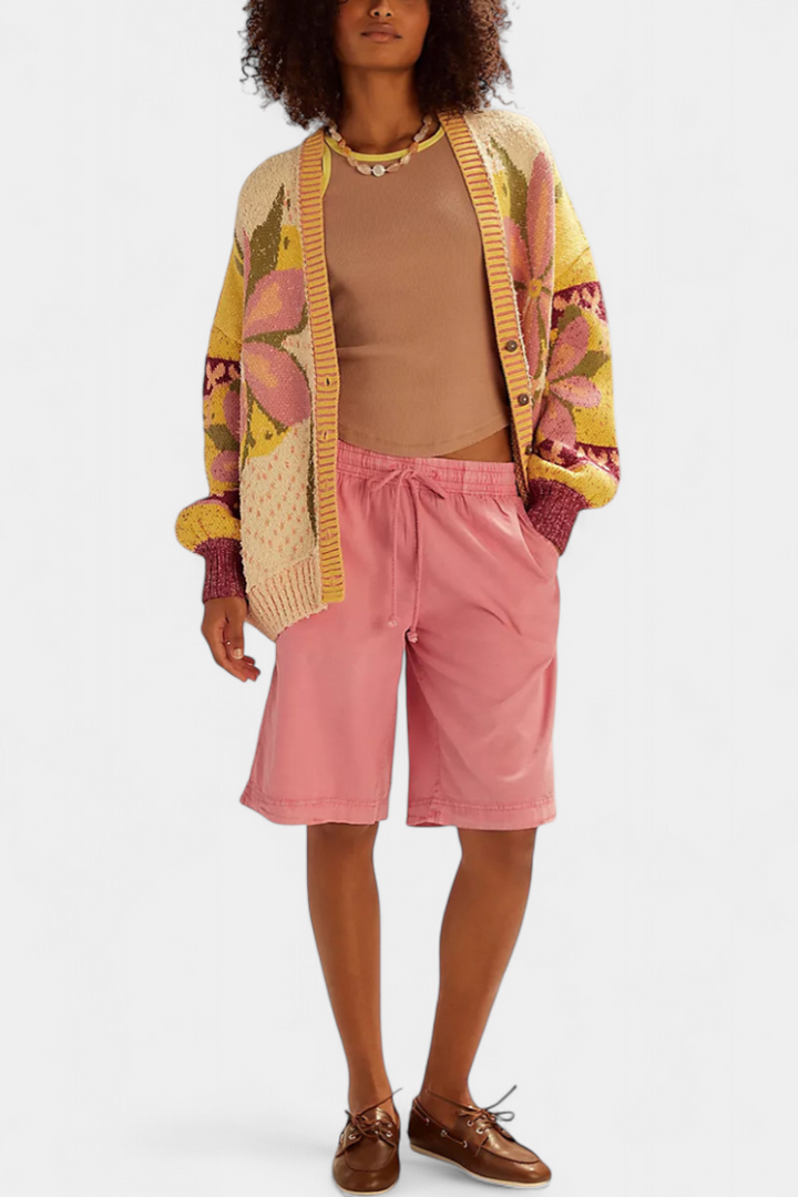 Casey - Cardigan de Malha com Padrão Floral e Ajuste Solto