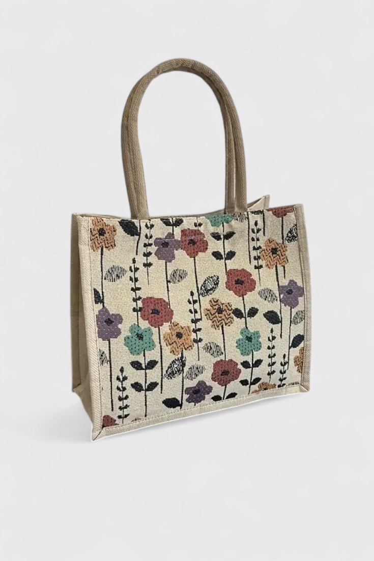 Taila Mala de Juta com Estampado Floral e Design Ecológico