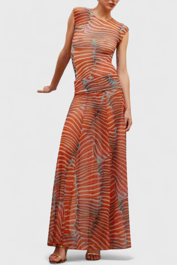 Silvina Conjunto Retro de Malha com Estampado Wave e Corte Fluido