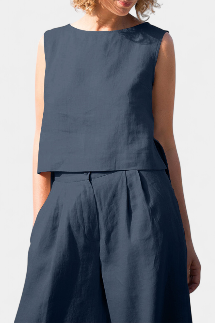 Yvanne Conjunto Vintage sem Mangas de Verão