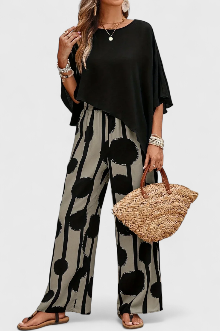 Aleida Conjunto Assimétrico com Top e Calças Estampadas