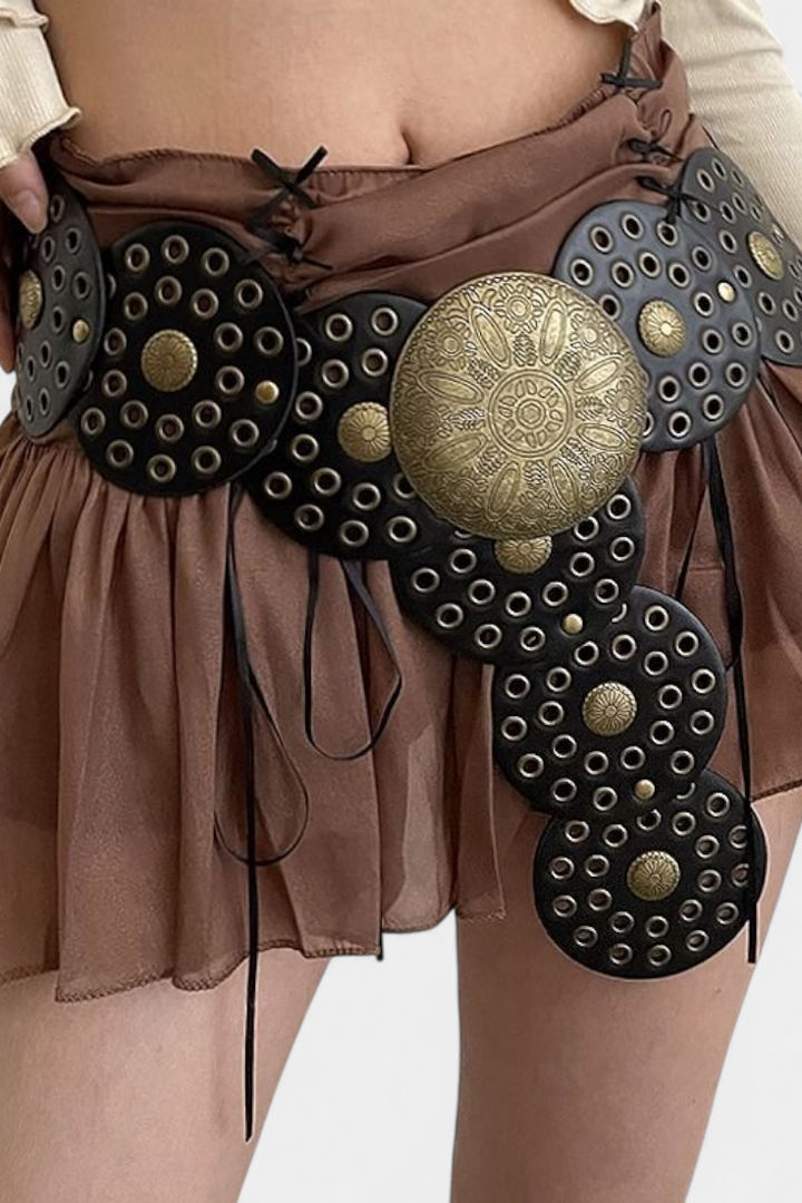 Alicia Cinto Cowboy Vintage com Fivela Circular Decorativa