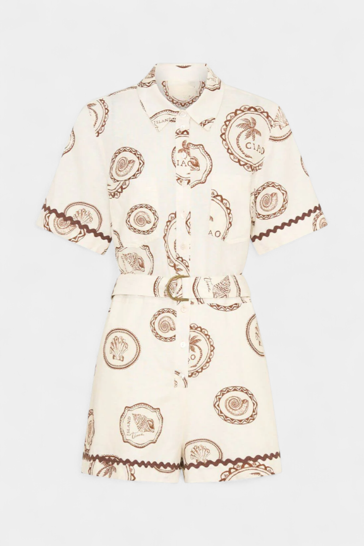 Seashell Macacão Camiseta com Detalhe de Concha e Botões