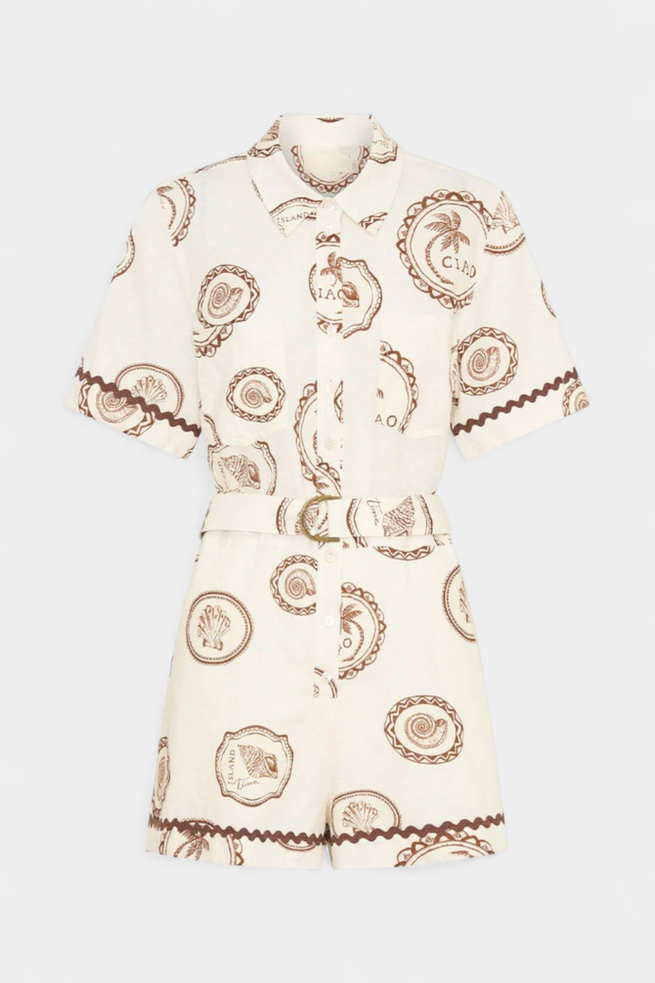 Seashell Macacão Camiseta com Detalhe de Concha e Botões