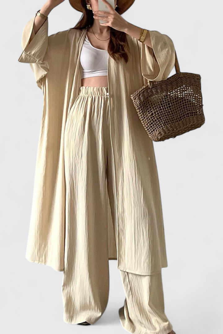 Suella Conjunto Casual de Duas Peças com Cardigan Comprido e Abertura Lateral