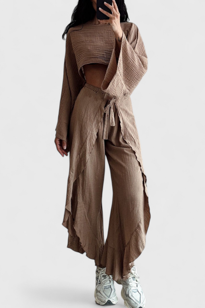 Maeva Conjunto Casual de Duas Peças com Abertura e Laço