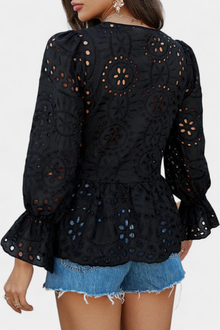 Kayden Top Boémio de Renda com Corte Fluido