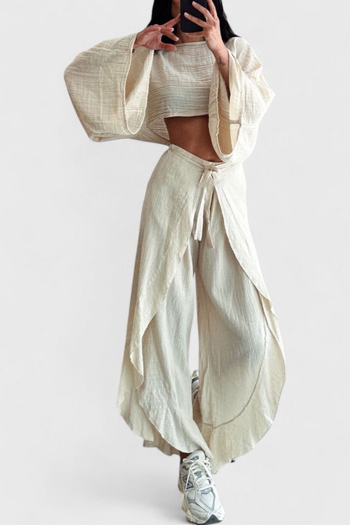 Maeva Conjunto Casual de Duas Peças com Abertura e Laço