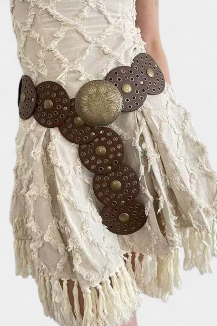 Alicia Cinto Cowboy Vintage com Fivela Circular Decorativa