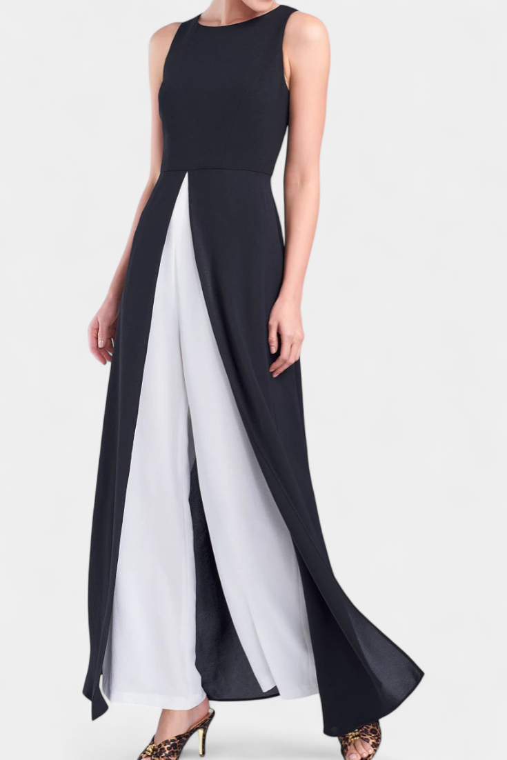 Alicia Conjunto Bicolor Elegante Sem Mangas com Calças Largas
