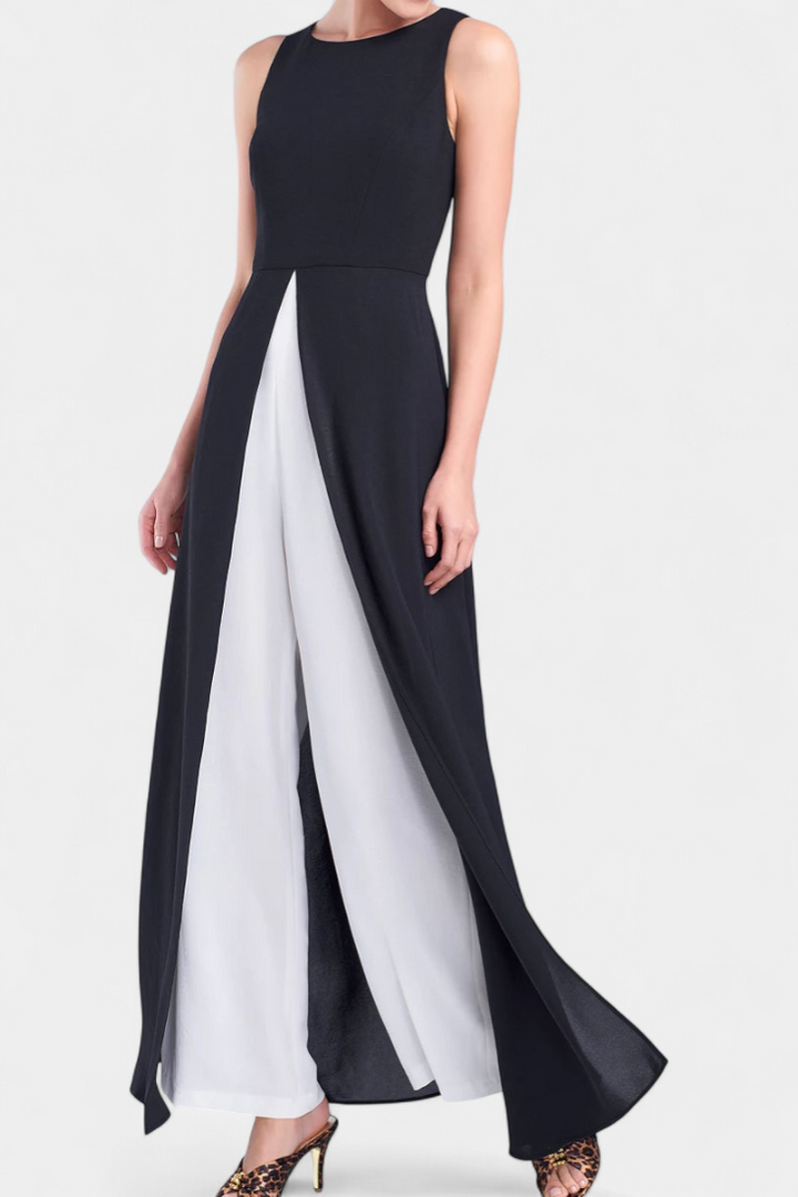 Alicia Conjunto Bicolor Elegante Sem Mangas com Calças Largas