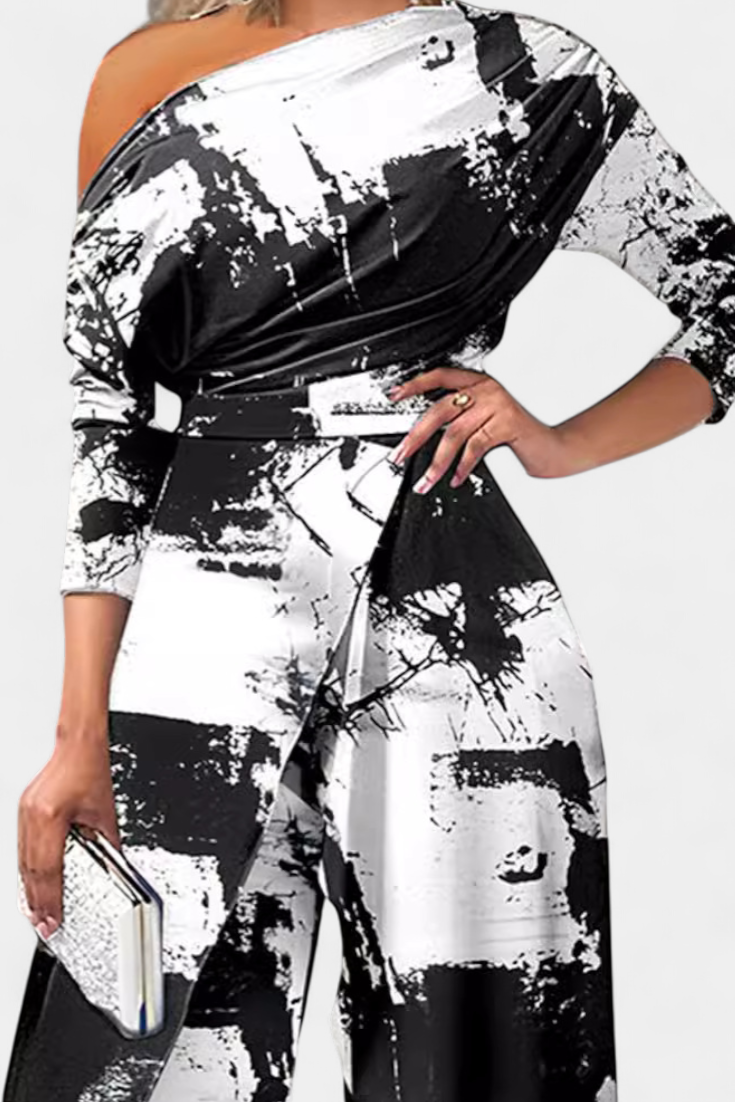 Brina - Macacão Longo Tie Dye com Ombros à Mostra e Perna Larga com Abertura