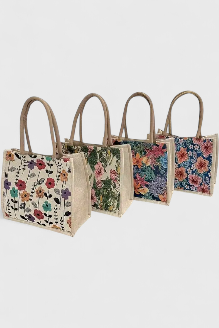 Taila Mala de Juta com Estampado Floral e Design Ecológico