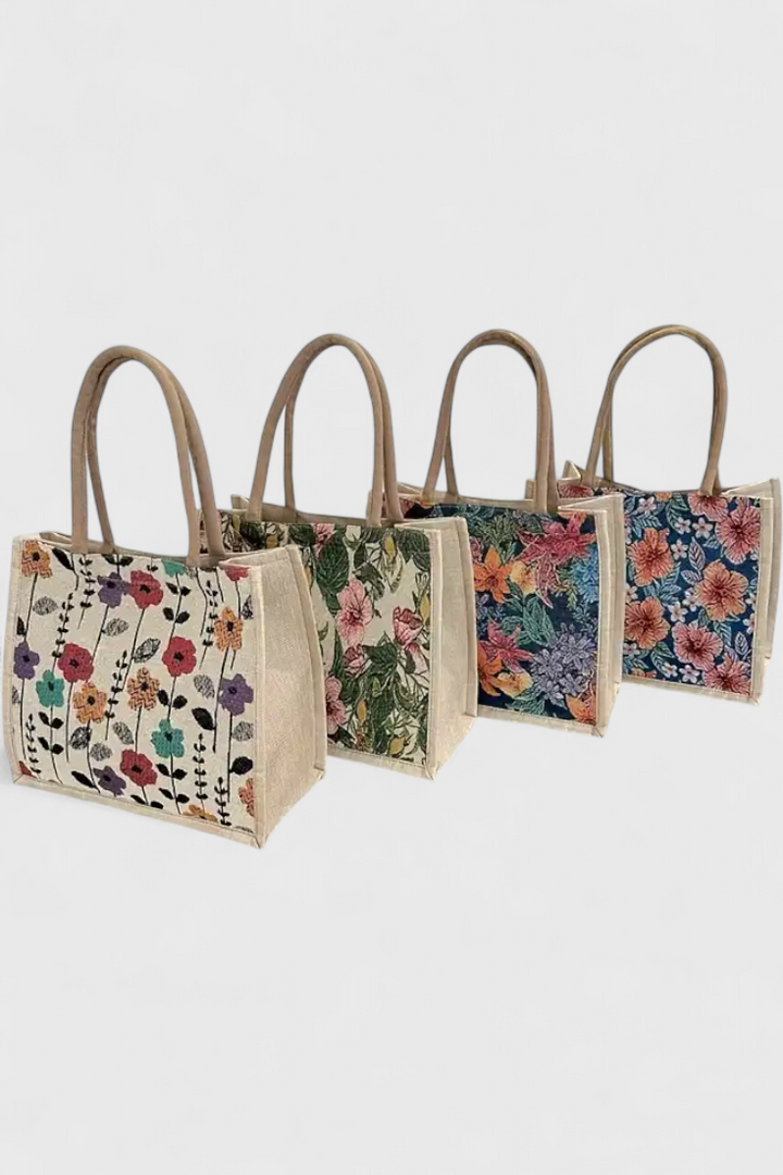 Taila Mala de Juta com Estampado Floral e Design Ecológico