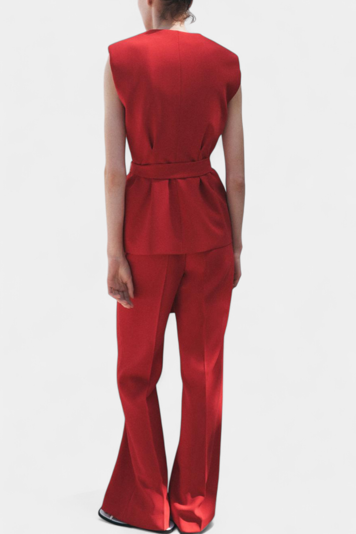 Carlen - Conjunto Clássico de Colete com Cinto e Calças de Perna Larga