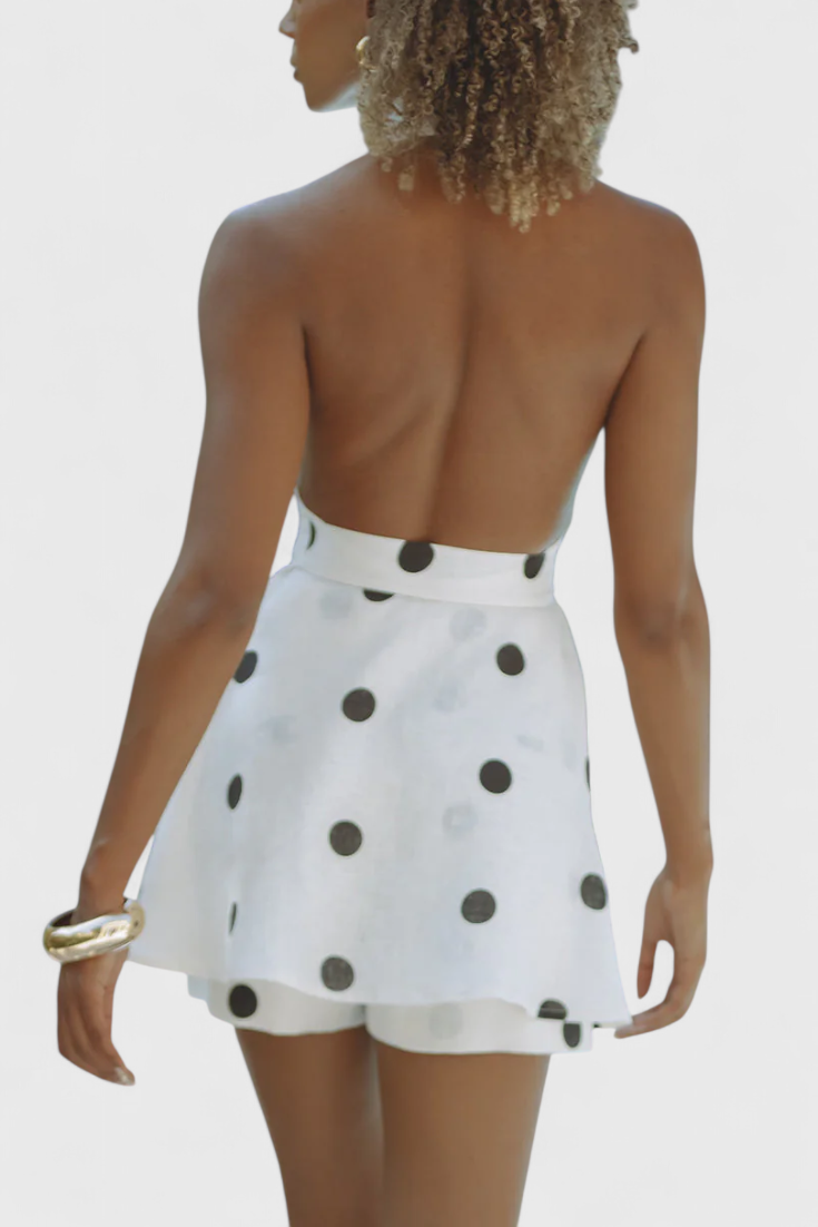 Eshra - Conjunto de Top Halter e Calções com Bolinhas