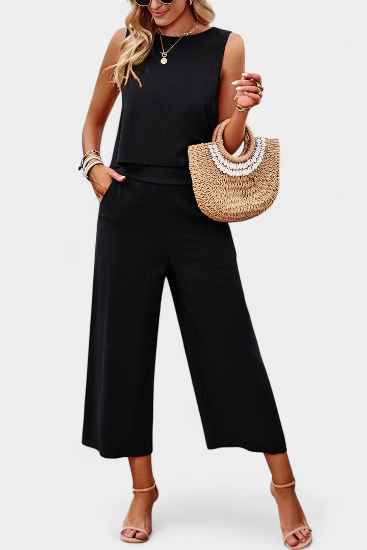 Lavinia Conjunto Boho de Top e Calções em Linho e Algodão