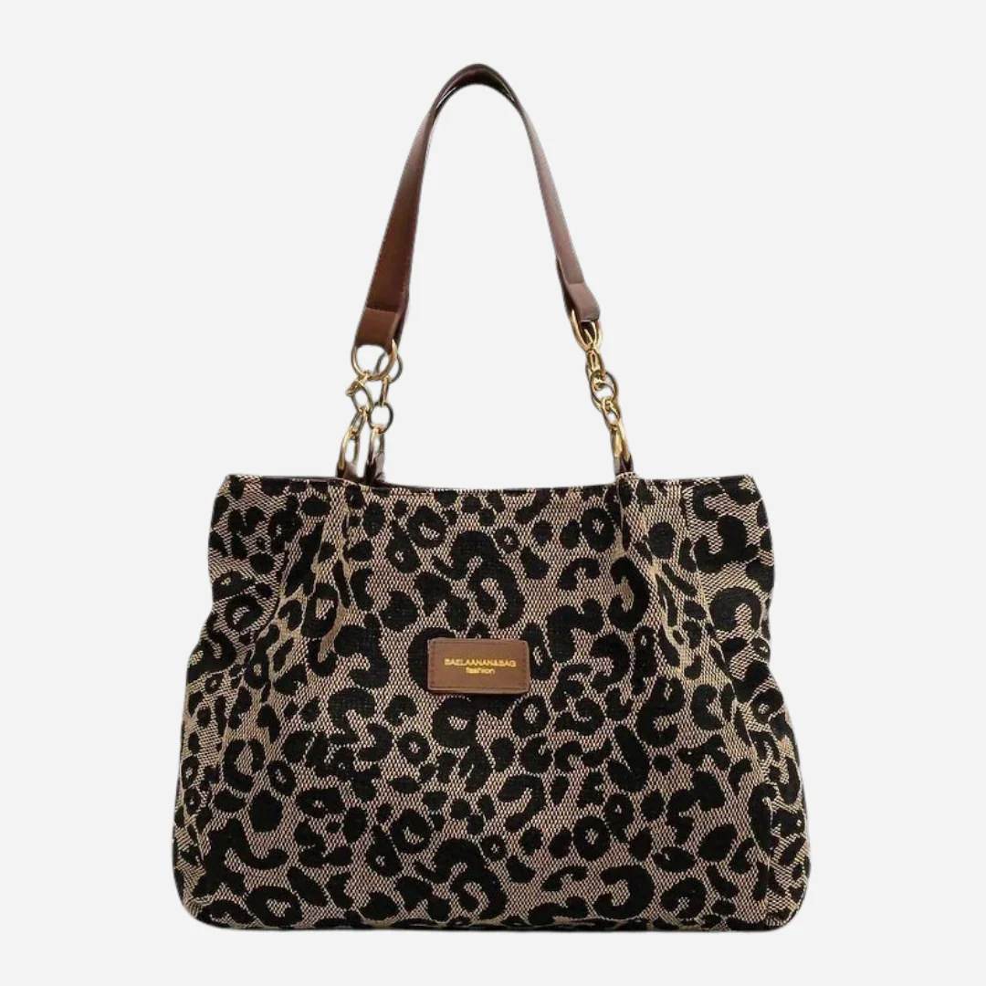 Edith - Saco de Compras em Lona com Estampado de Leopardo