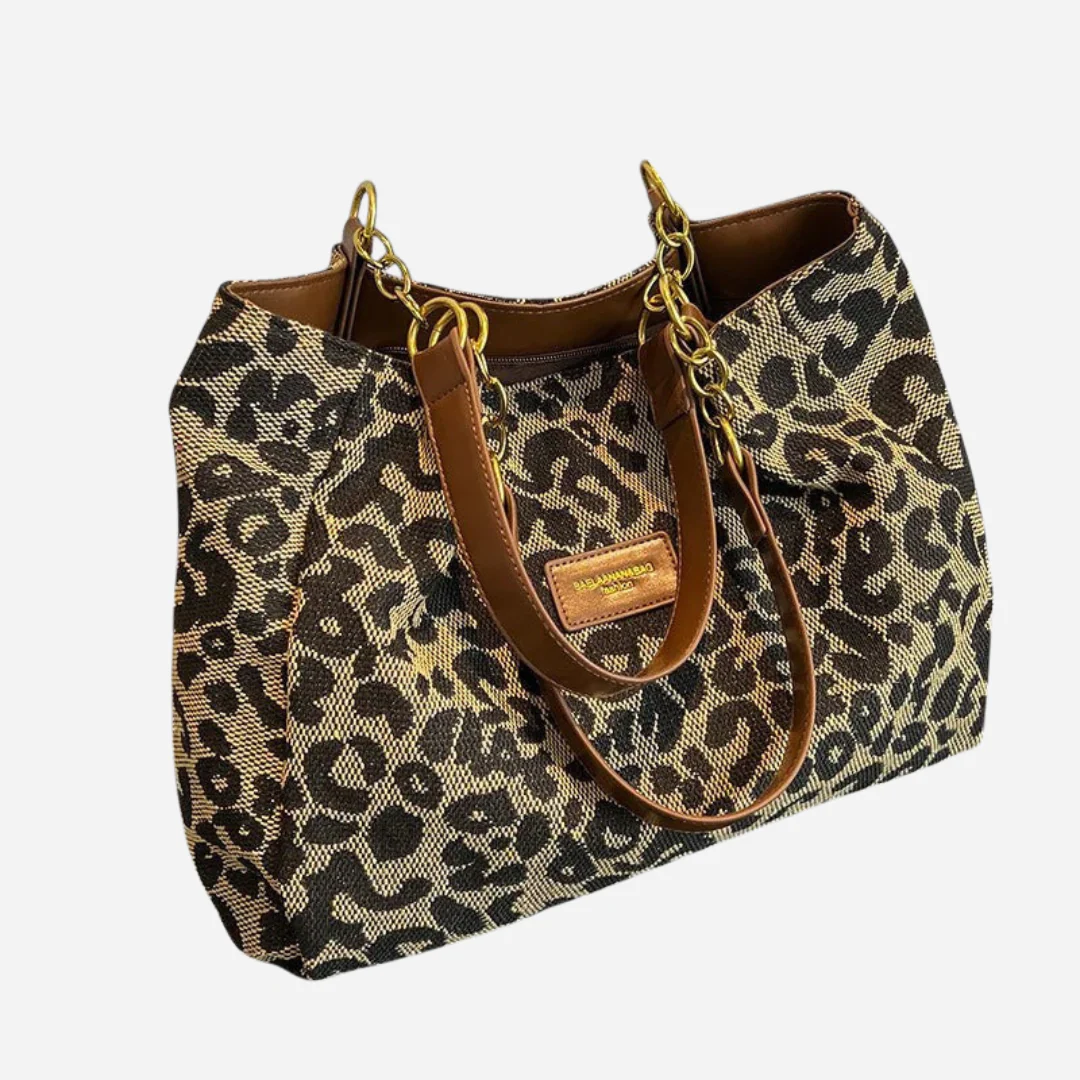 Edith - Saco de Compras em Lona com Estampado de Leopardo
