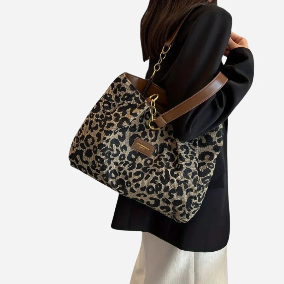 Edith - Saco de Compras em Lona com Estampado de Leopardo
