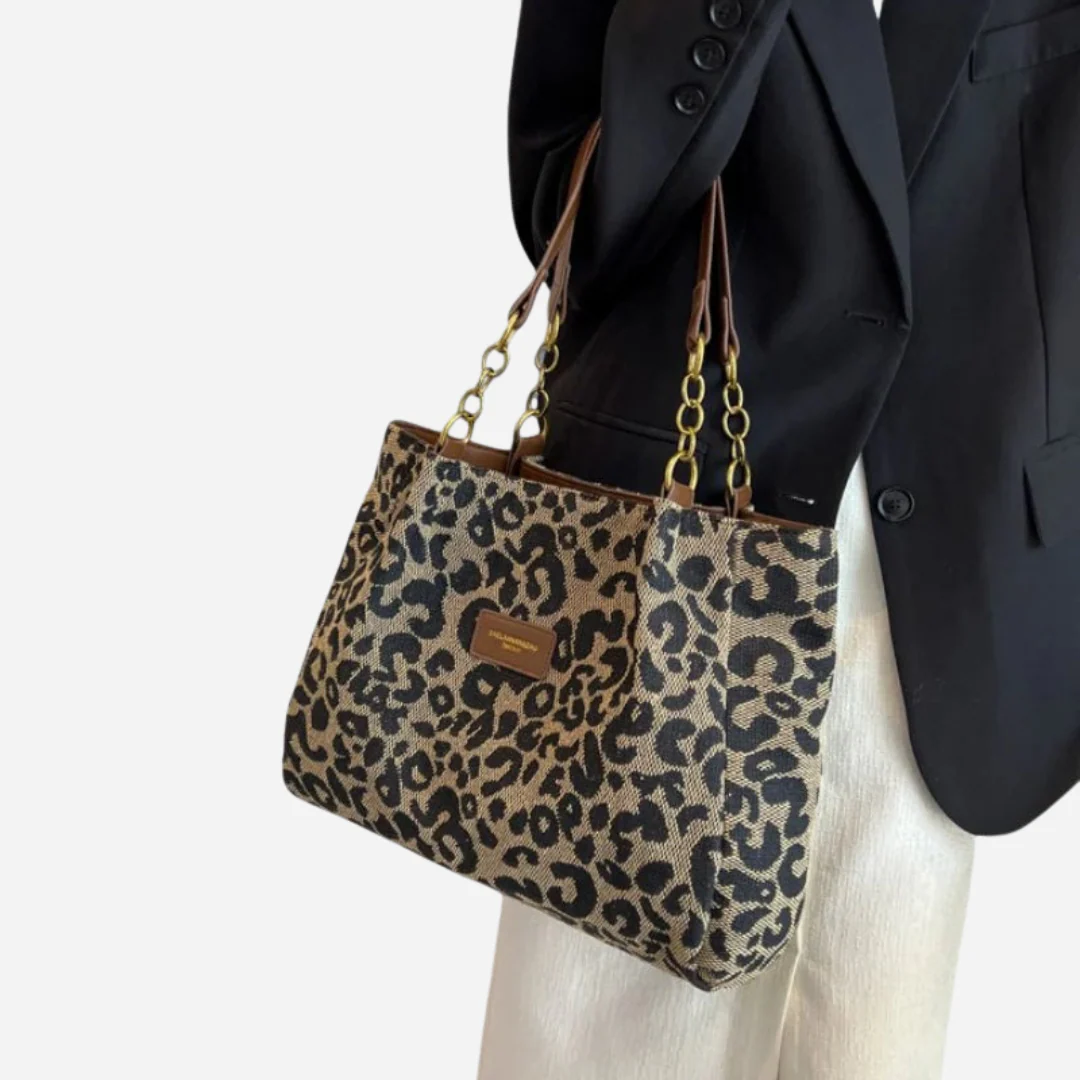 Edith - Saco de Compras em Lona com Estampado de Leopardo