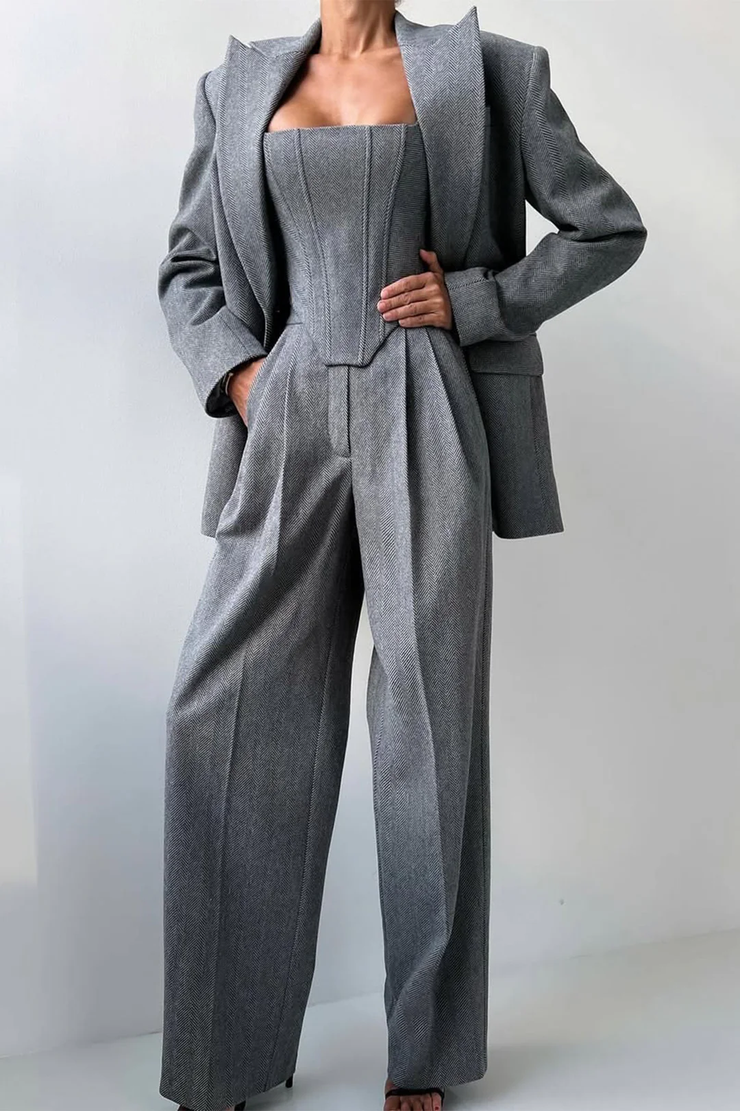 Dolce - Conjunto de Três Peças com Blazer de Dupla Botoadura