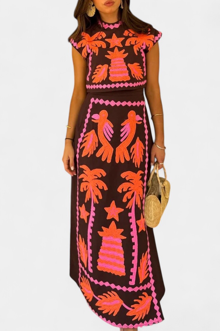 Sloan Conjunto de Top e Saia Recortada Coconut Palm