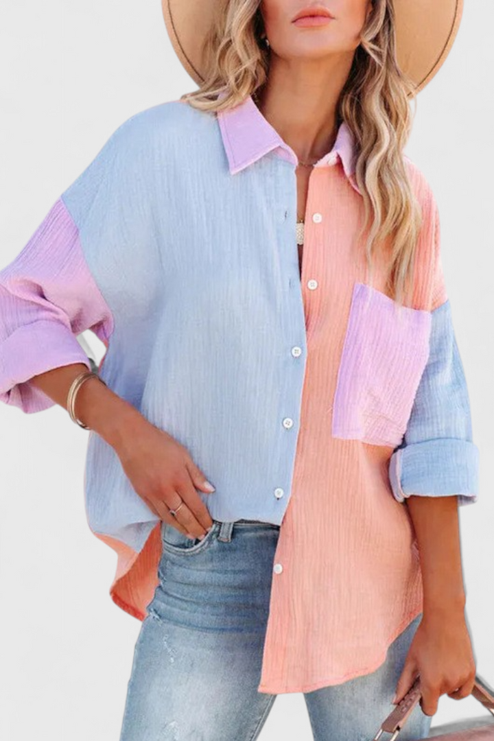 Juniper Blusa de Botões em Bloco de Cor