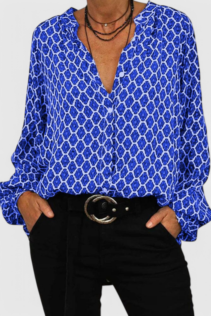 Jemima Blusa de Botões com Estampado Geométrico