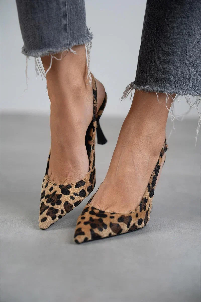 Mónica – Sapatos de Salto de Leopardo com Biqueira Afiada
