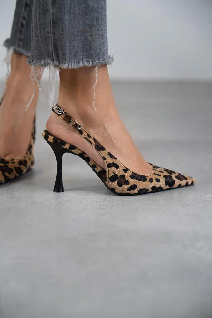 Mónica – Sapatos de Salto de Leopardo com Biqueira Afiada