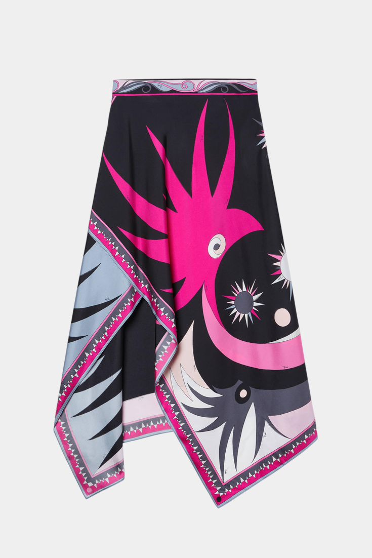 Ciana - Conjunto em Cetim com Saia Abstrata e Top Halter