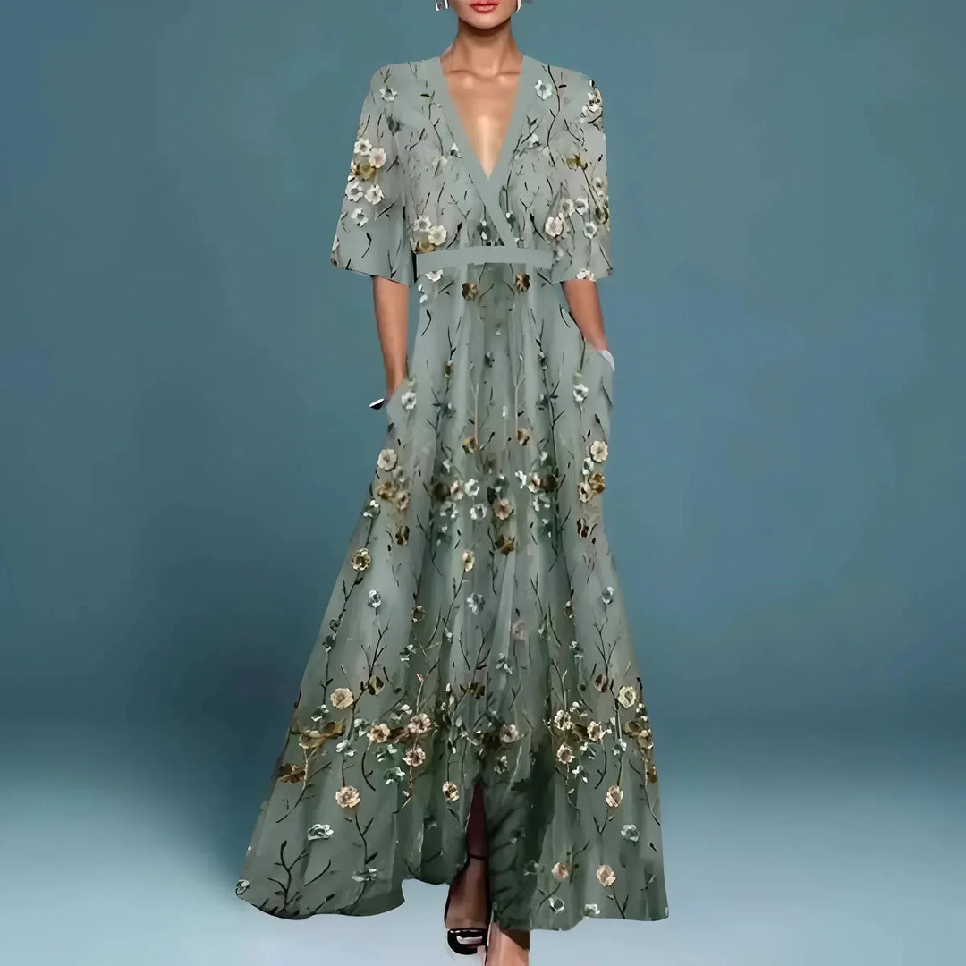 Valentina | Vestido Maxi Elegante com Decote Pronunciado