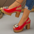 Eva - Sandálias Peep-Toe de Salto Largo com Fivela Metálica