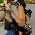 Eva - Sandálias Peep-Toe de Salto Largo com Fivela Metálica